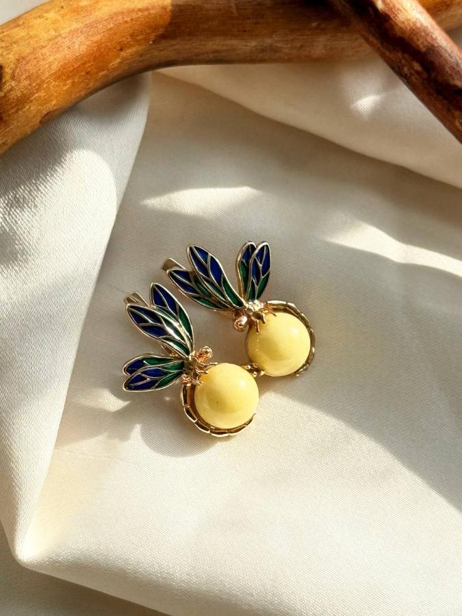 купить Серьги из серебра с белым янтарем , фото 2