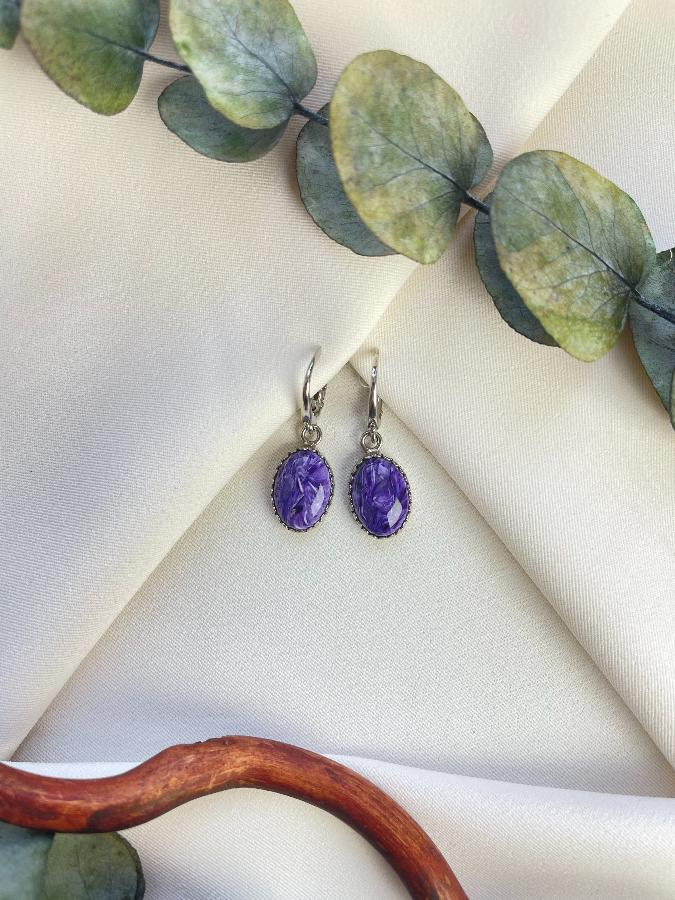 купить Серьги из серебра с чароитом  , фото 3