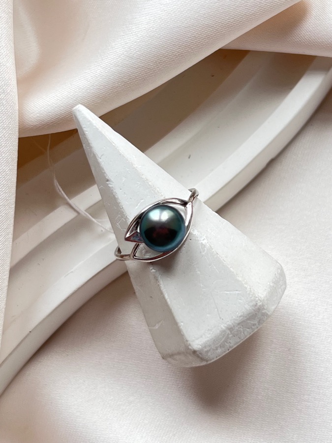 купить Кольцо из серебра с тонированным жемчугом, 17,5 размер , фото 3