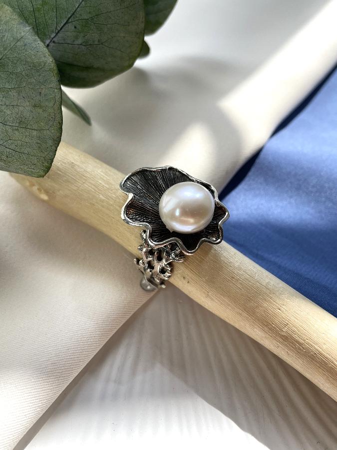 купить Кольцо из серебра с жемчугом, 18,5 размер , фото 3