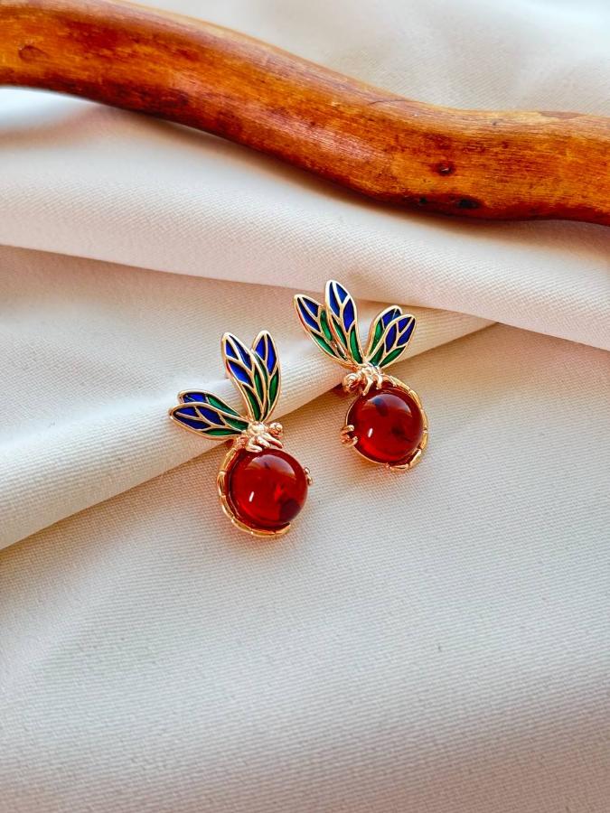 купить Серьги из серебра с красным янтарем , фото 2