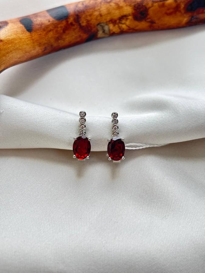 купить Серьги из серебра с гранатом и фианитом  , фото 3