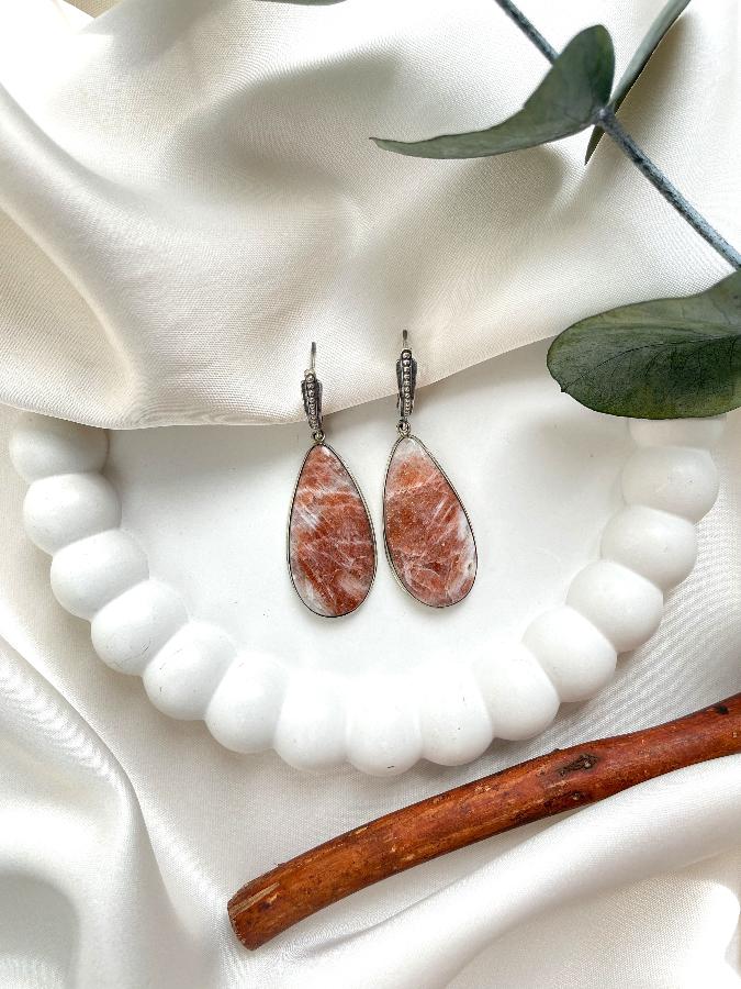 купить Серьги из серебра с солнечным камнем , фото 2