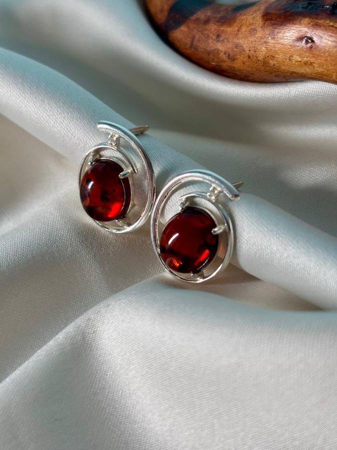 купить Серьги из серебра с янтарем и фианитом , фото 1