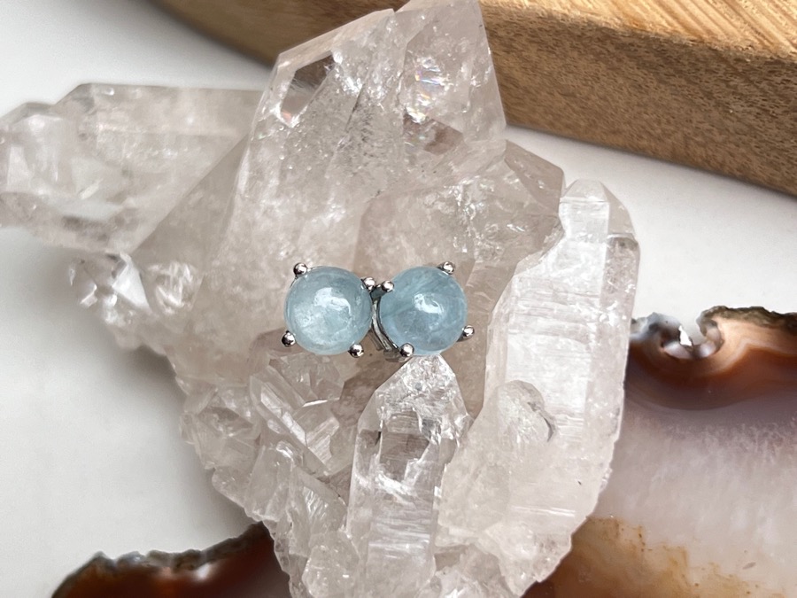 купить Серьги-гвоздики с аквамарином , фото 1