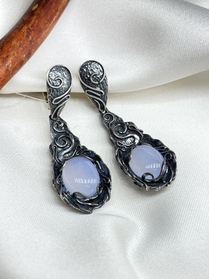 купить Серьги из серебра с сапфирином (голубой халцедон) , фото 1