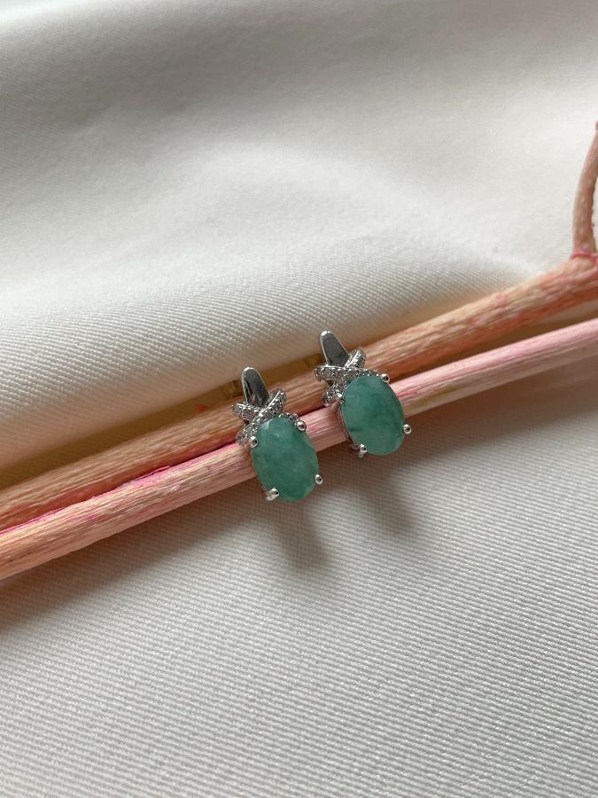 купить Серьги из серебра с изумрудом (зелёный берилл)  , фото 1