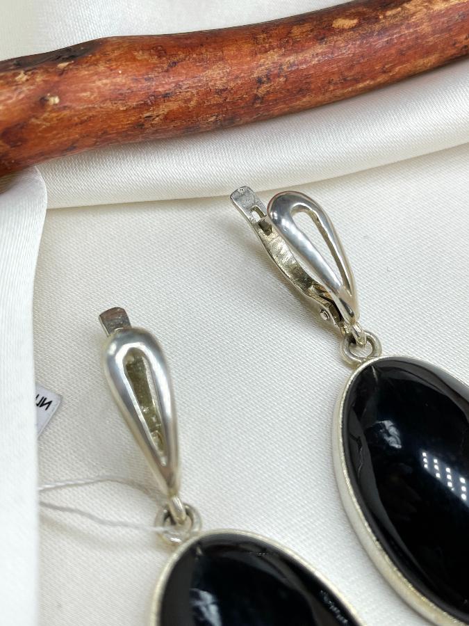купить Серьги из серебра с черным нефритом  , фото 3