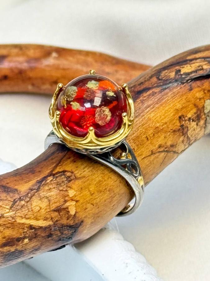 купить Кольцо из серебра с рубиновым янтарем  , фото 3