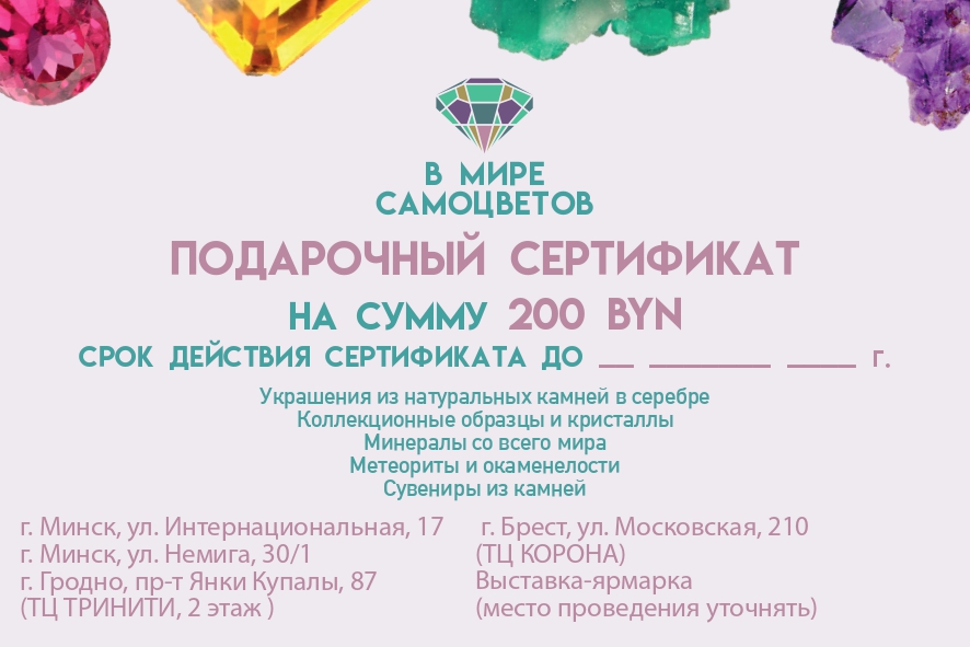 Подарочный сертификат на сумму 200 BYN SERT-0004, фото 2