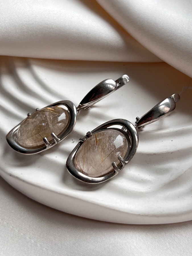 купить Серьги из серебра с волосатиком (рутиловый кварц) , фото 4