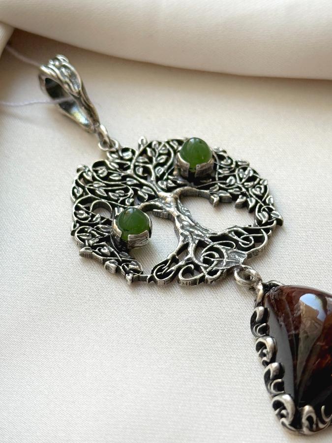 купить Кулон из серебра с турмалином и нефритом , фото 4