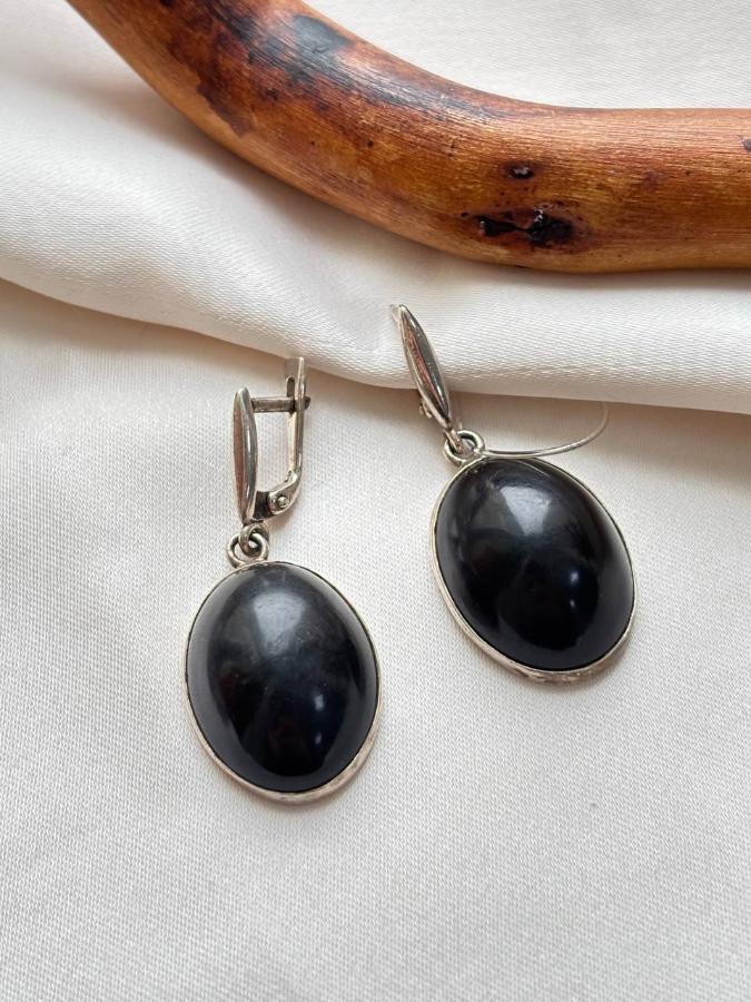 купить Серьги из серебра с гагатом  , фото 1