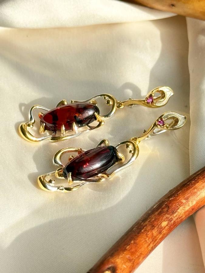 купить Серьги из серебра с красным янтарем , фото 3