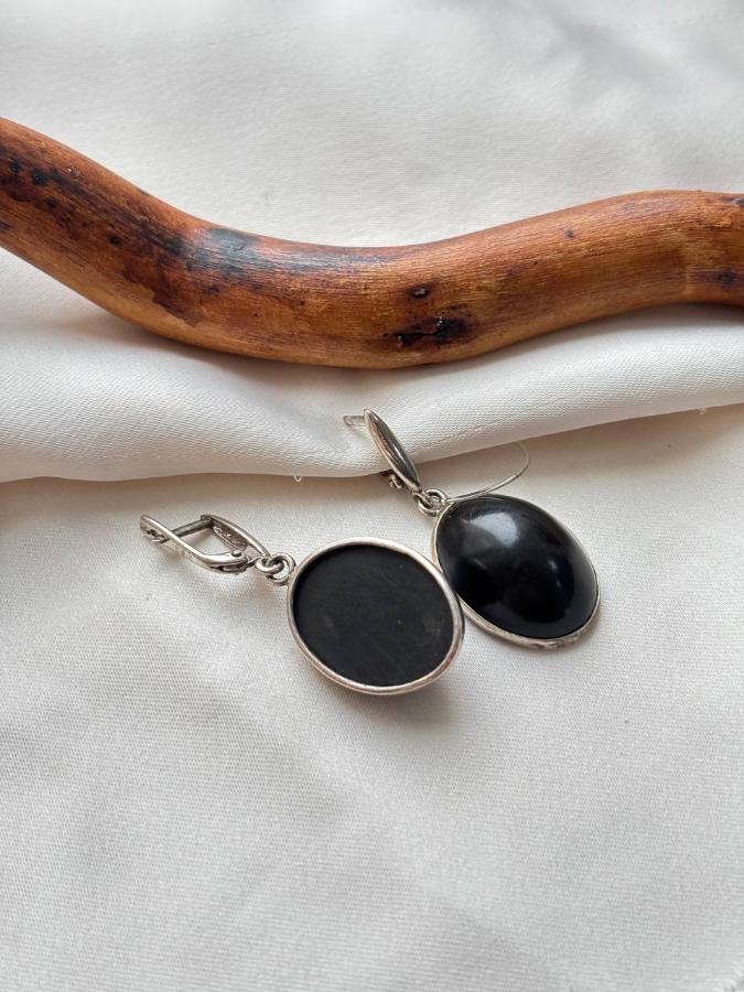 купить Серьги из серебра с гагатом  , фото 5