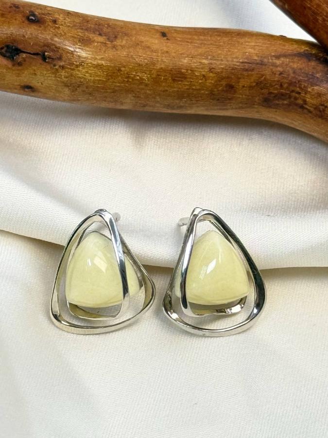 купить Серьги из серебра с белым янтарем , фото 2