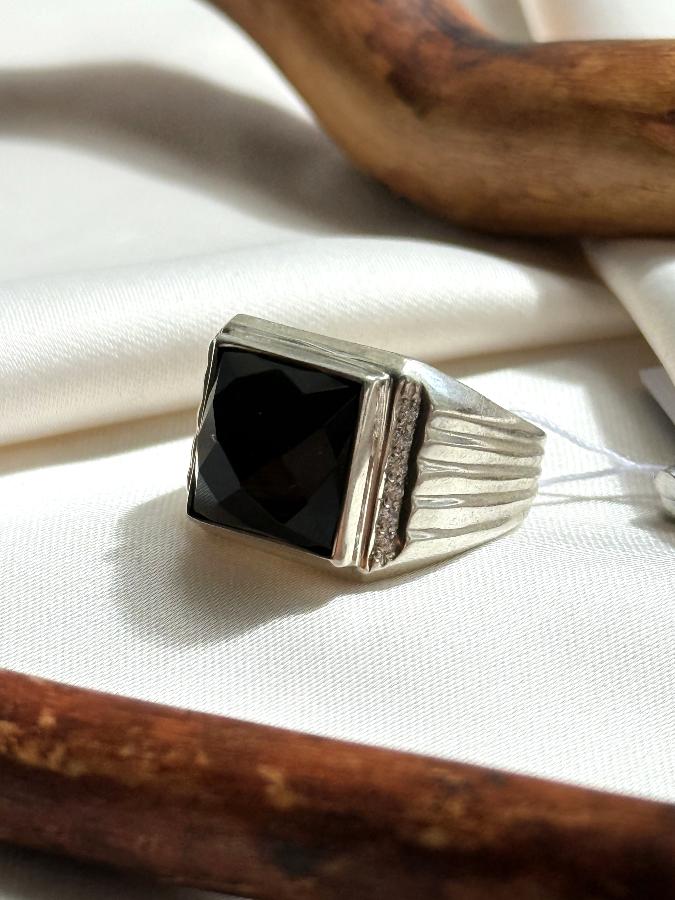 купить Кольцо-печатка из серебра с агатом,18 размер , фото 1